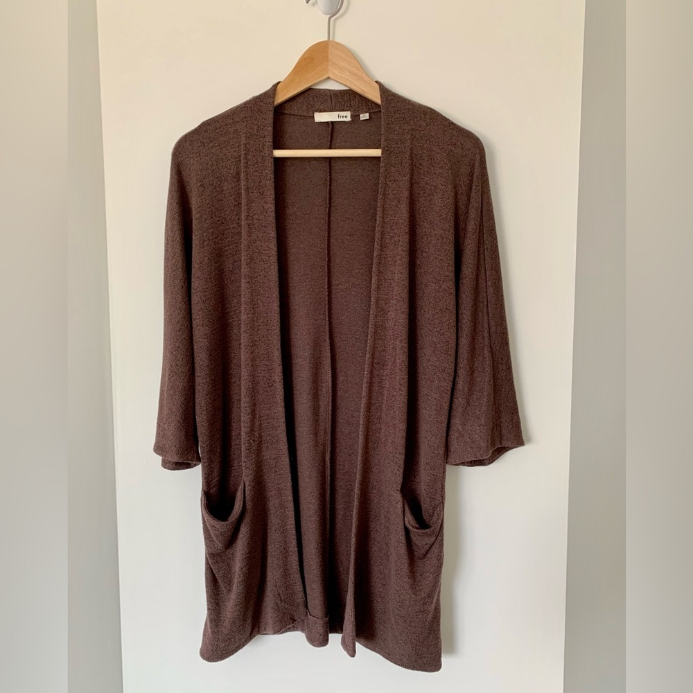 Wilfred Free Aritzia Zlata Maroon Open Front Cardigan with Pockets size XS
